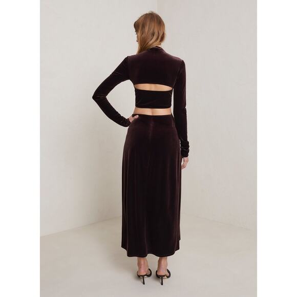 A.L.C Maeve Women's Draped Velvet Dress With Cut Out Details in Brown Size 4 - Picture 3 of 12